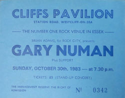 Gary Numan Southend Ticket 1983